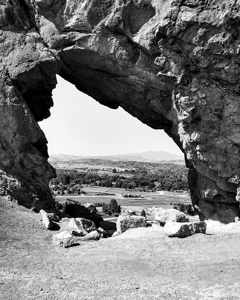 Black and white natural rock arch
