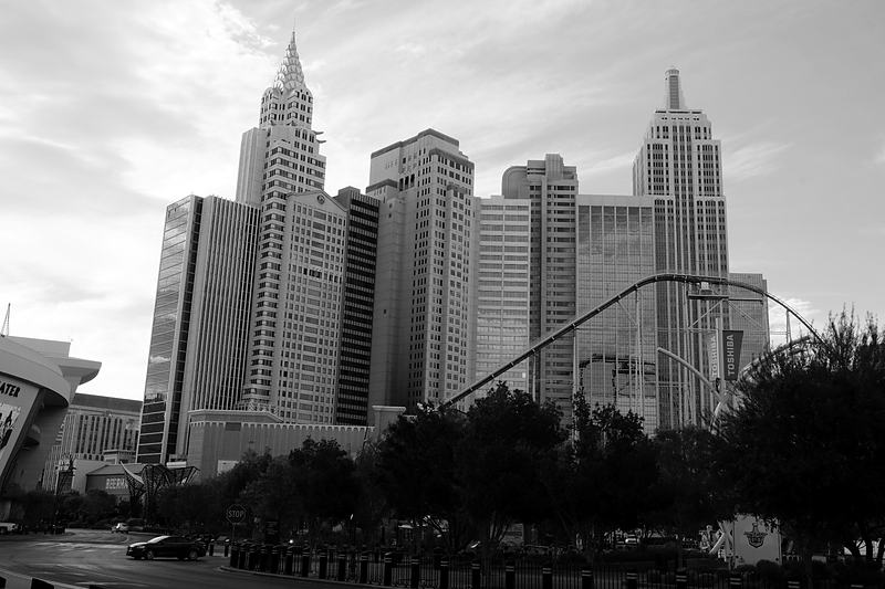 Black and white high-rise skyline reduced to blocks of tone