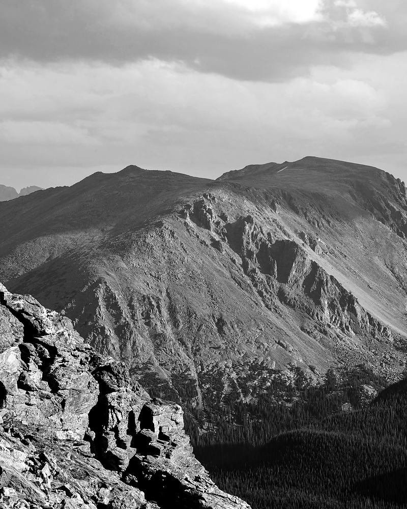 Black and white study of a sheer mountain face