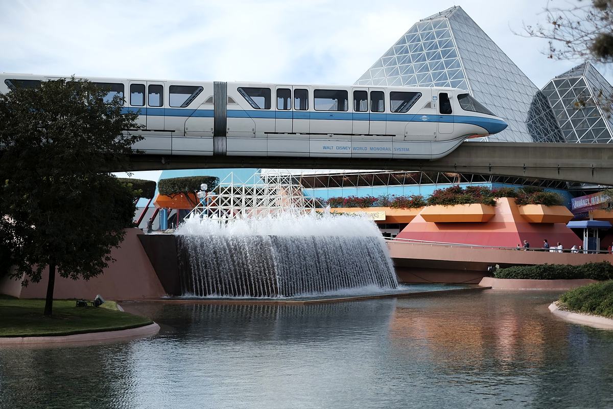 Modern architecture stepping down to a water feature
