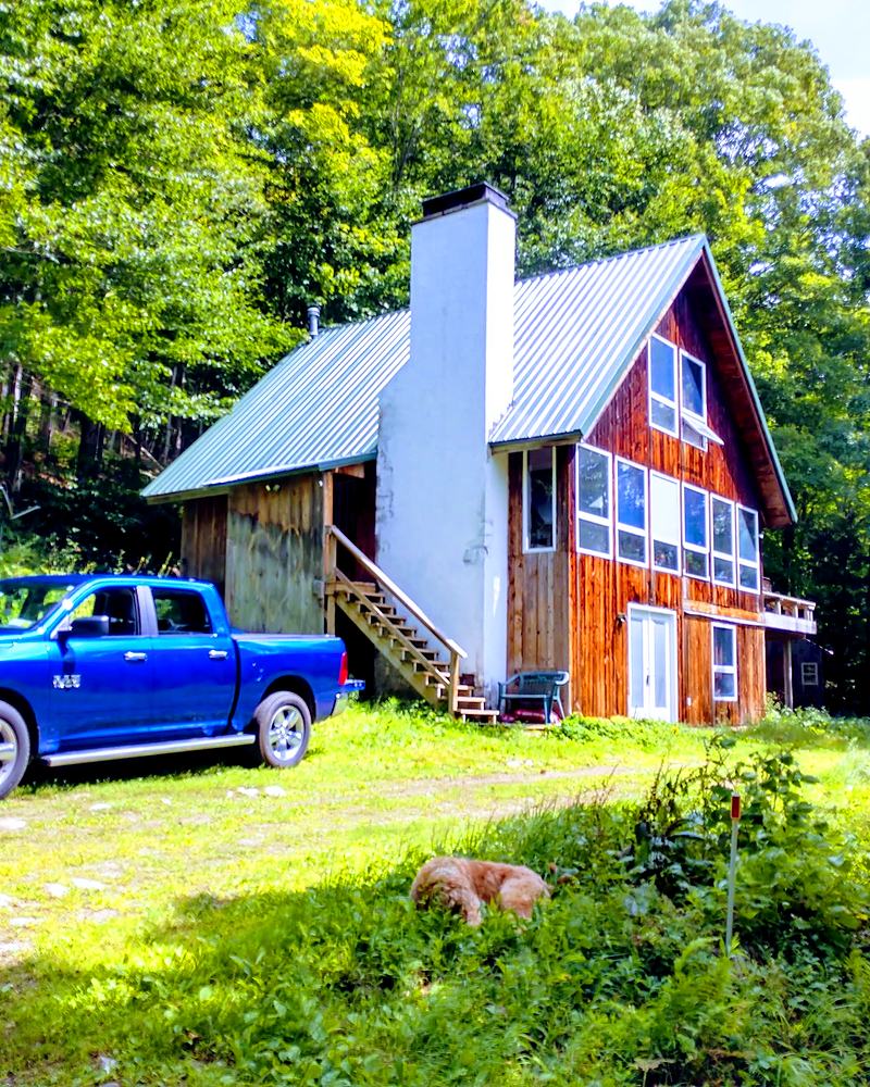 Timber house with a metal roof, seen from the drive
