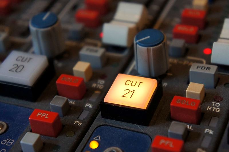 Reference frame: a console channel strip in close-up