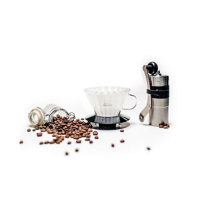 Reference frame: pour-over coffee equipment on a clean white ground