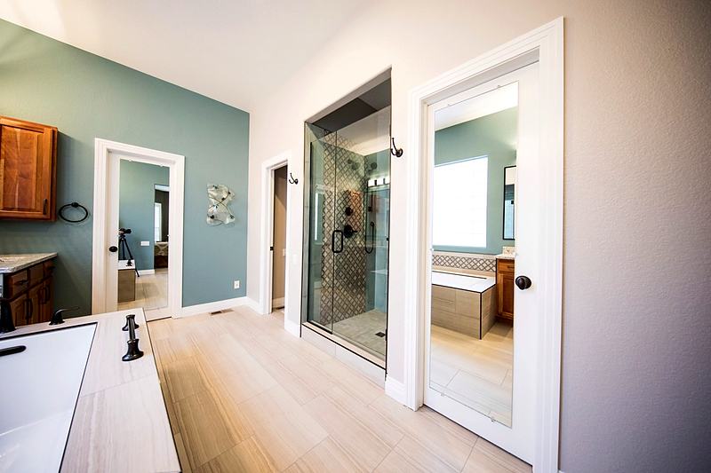 Reference frame: a bathroom seen through a bedroom doorway