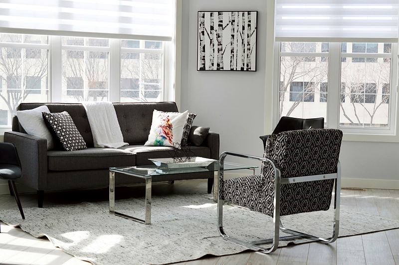 Reference frame: a bright living room with a patterned armchair