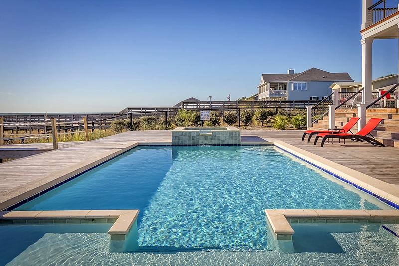 Reference frame: a pool terrace set with loungers